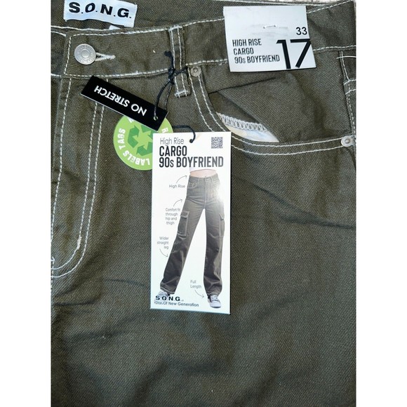 High Rise Cargo 90s Boyfriend Slouchy Baggy Jeans Wide Leg Army Green Size 17/33 - Picture 6 of 16